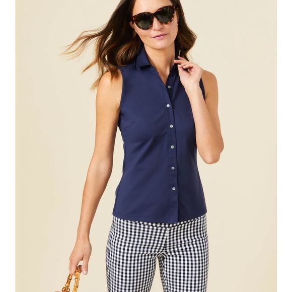J. McLaughlin Tops - J McLaughlin Betty Sleeveless Shirt Winter Navy Blue Catalina Cloth Sz L